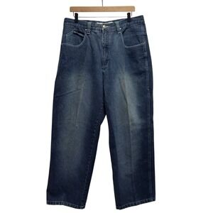 Southpole Vtg Y2K Men's Size 36 Wide Leg Baggy Dark Wash Denim Embroidered Jeans